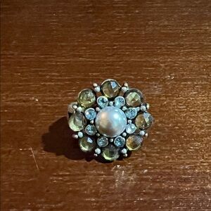 LOFT Pearl and Gemstone Ring with Green Accents